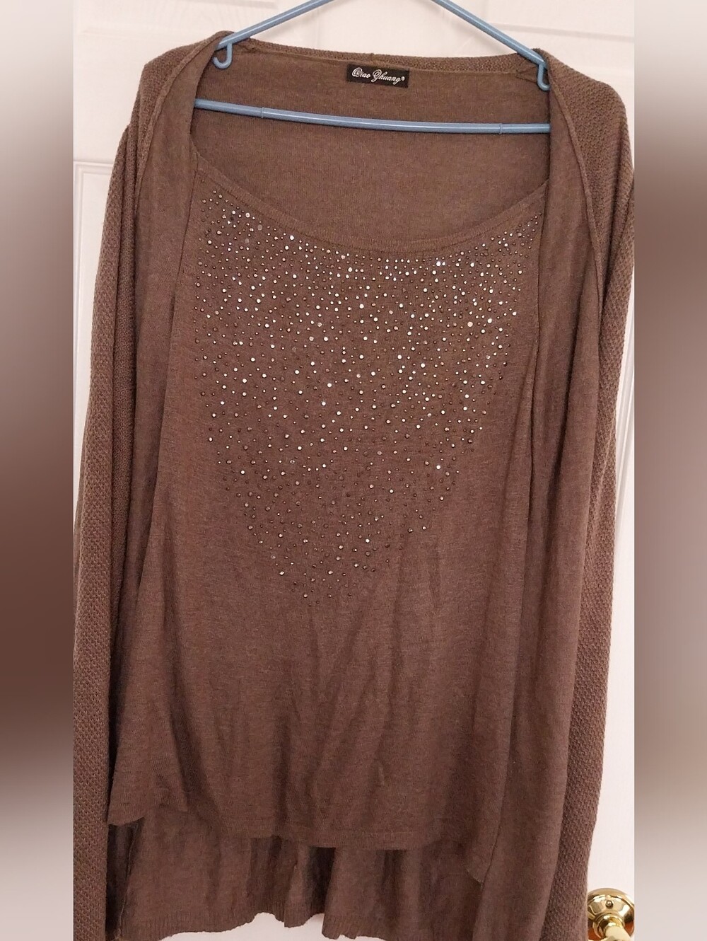 Elegant Open-Front Cardigan with Embellished Tank
